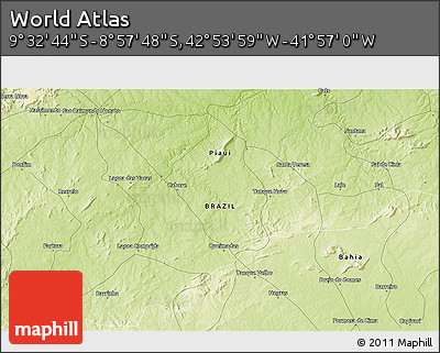 Physical 3D Map of the Area around 9° 15' 16" S, 42° 25' 29" W