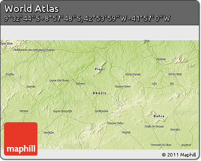 Physical 3D Map of the Area around 9° 15' 16" S, 42° 25' 29" W