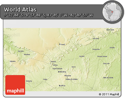 Physical 3D Map of the Area around 9° 15' 16" S, 43° 16' 29" W