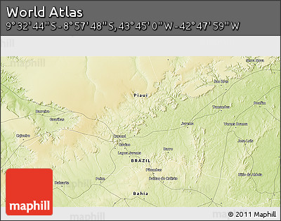 Physical 3D Map of the Area around 9° 15' 16" S, 43° 16' 29" W