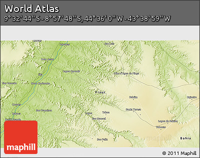 Physical 3D Map of the Area around 9° 15' 16" S, 44° 7' 30" W