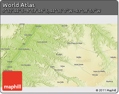 Physical 3D Map of the Area around 9° 15' 16" S, 44° 7' 30" W