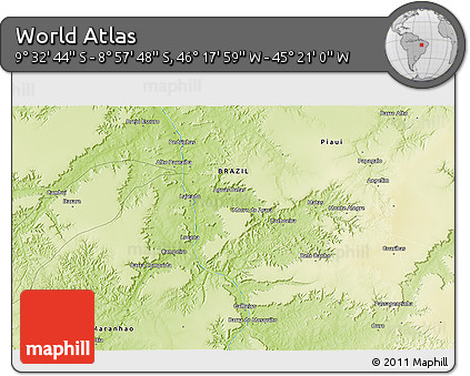 Physical 3D Map of the Area around 9° 15' 16" S, 45° 49' 30" W