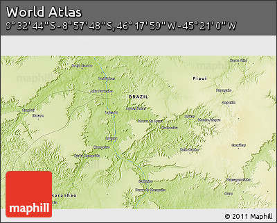 Physical 3D Map of the Area around 9° 15' 16" S, 45° 49' 30" W