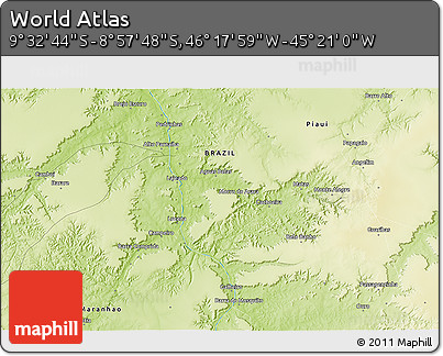 Physical 3D Map of the Area around 9° 15' 16" S, 45° 49' 30" W