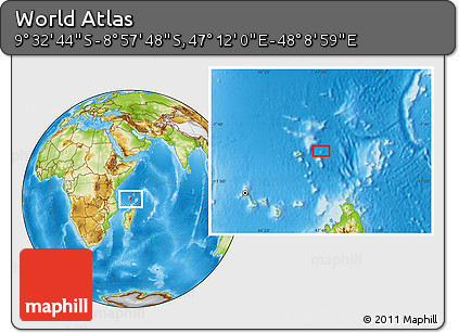 Physical Location Map of the Area around 9° 15' 16" S, 47° 40' 29" E
