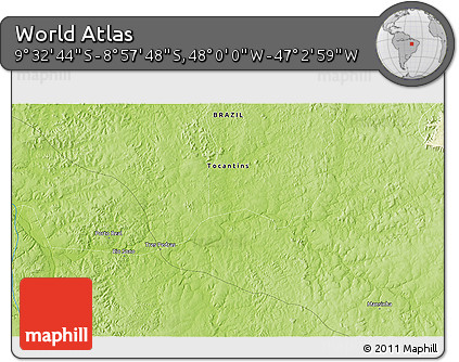 Physical 3D Map of the Area around 9° 15' 16" S, 47° 31' 29" W