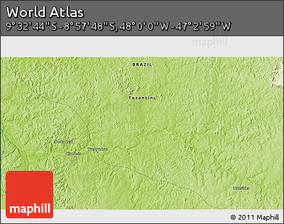 Physical 3D Map of the Area around 9° 15' 16" S, 47° 31' 29" W