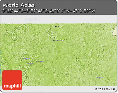 Physical 3D Map of the Area around 9° 15' 16" S, 47° 31' 29" W