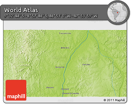 Physical 3D Map of the Area around 9° 15' 16" S, 48° 22' 30" W