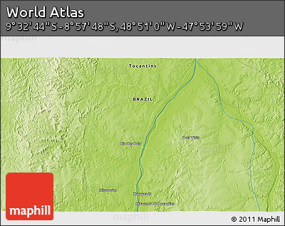 Physical 3D Map of the Area around 9° 15' 16" S, 48° 22' 30" W