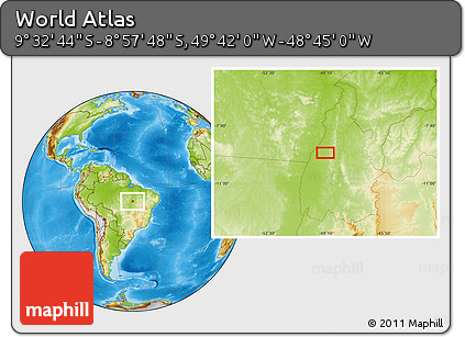 Physical Location Map of the Area around 9° 15' 16" S, 49° 13' 30" W