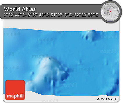 Physical 3D Map of the Area around 9° 15' 16" S, 51° 55' 29" E