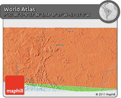 Political 3D Map of the Area around 9° 15' 16" S, 54° 19' 30" W