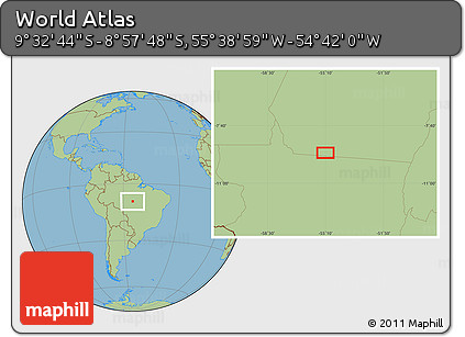 Savanna Style Location Map of the Area around 9° 15' 16" S, 55° 10' 29" W