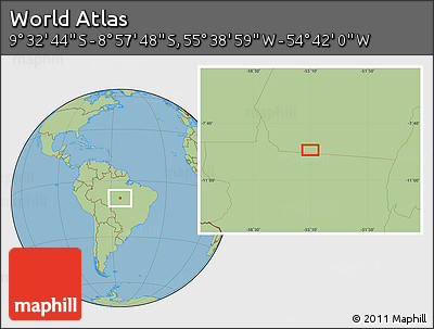 Savanna Style Location Map of the Area around 9° 15' 16" S, 55° 10' 29" W