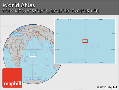 Gray Location Map of the Area around 9° 15' 16" S, 61° 16' 29" E