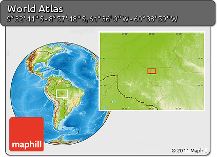 Physical Location Map of the Area around 9° 15' 16" S, 61° 7' 30" W