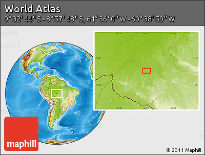 Physical Location Map of the Area around 9° 15' 16" S, 61° 7' 30" W