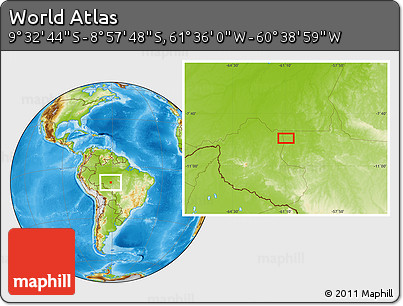 Physical Location Map of the Area around 9° 15' 16" S, 61° 7' 30" W
