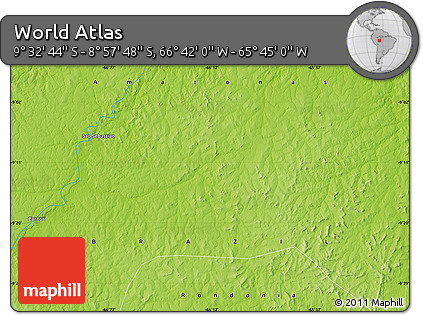Physical Map of the Area around 9° 15' 16" S, 66° 13' 29" W