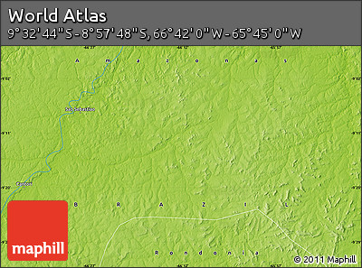 Physical Map of the Area around 9° 15' 16" S, 66° 13' 29" W