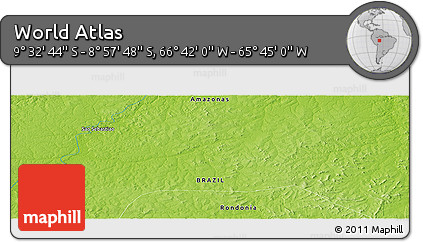 Physical Panoramic Map of the Area around 9° 15' 16" S, 66° 13' 29" W