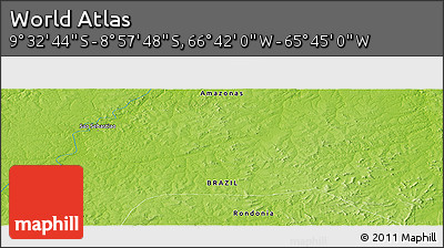 Physical Panoramic Map of the Area around 9° 15' 16" S, 66° 13' 29" W