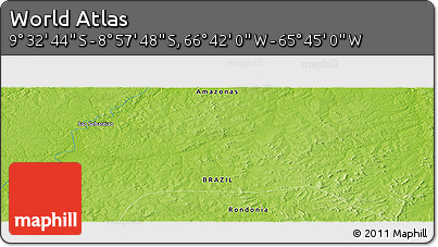 Physical Panoramic Map of the Area around 9° 15' 16" S, 66° 13' 29" W