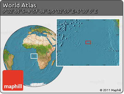 Satellite Location Map of the Area around 9° 15' 16" S, 6° 1' 30" E