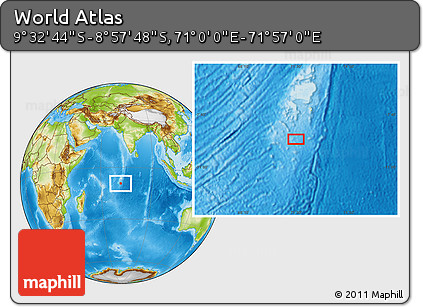 Physical Location Map of the Area around 9° 15' 16" S, 71° 28' 29" E