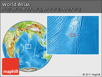 Physical Location Map of the Area around 9° 15' 16" S, 71° 28' 29" E