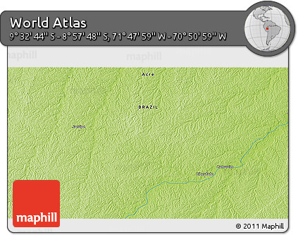 Physical 3D Map of the Area around 9° 15' 16" S, 71° 19' 29" W