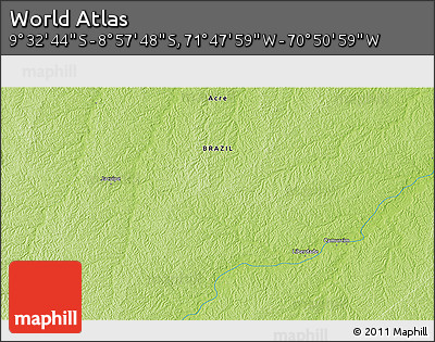 Physical 3D Map of the Area around 9° 15' 16" S, 71° 19' 29" W