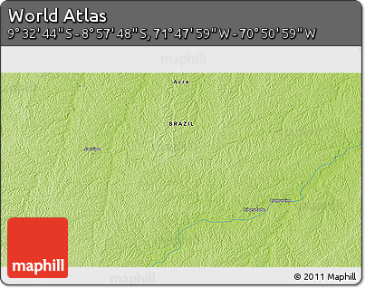Physical 3D Map of the Area around 9° 15' 16" S, 71° 19' 29" W