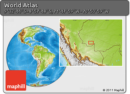 Physical Location Map of the Area around 9° 15' 16" S, 71° 19' 29" W