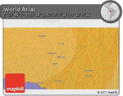 Political 3D Map of the Area around 9° 15' 16" S, 72° 10' 30" W