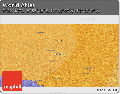 Political 3D Map of the Area around 9° 15' 16" S, 72° 10' 30" W