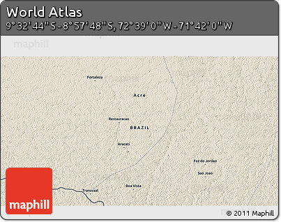 Shaded Relief 3D Map of the Area around 9° 15' 16" S, 72° 10' 30" W