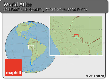 Savanna Style Location Map of the Area around 9° 15' 16" S, 72° 10' 30" W