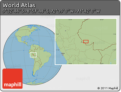 Savanna Style Location Map of the Area around 9° 15' 16" S, 72° 10' 30" W