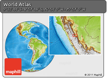 Physical Location Map of the Area around 9° 15' 16" S, 76° 25' 30" W