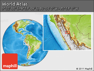 Physical Location Map of the Area around 9° 15' 16" S, 76° 25' 30" W