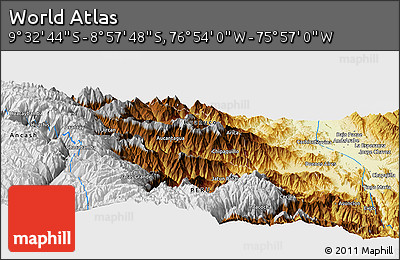 Physical Panoramic Map of the Area around 9° 15' 16" S, 76° 25' 30" W