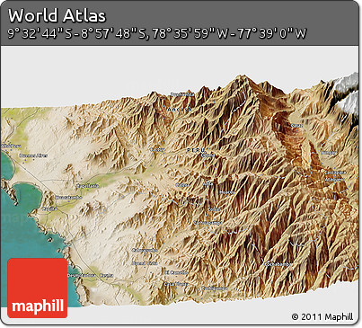 Satellite 3D Map of the Area around 9° 15' 16" S, 78° 7' 30" W