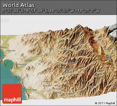 Satellite 3D Map of the Area around 9° 15' 16" S, 78° 7' 30" W