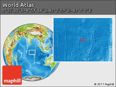 Physical Location Map of the Area around 9° 15' 16" S, 82° 31' 30" E