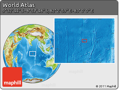 Physical Location Map of the Area around 9° 15' 16" S, 82° 31' 30" E