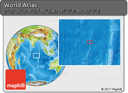 Physical Location Map of the Area around 9° 15' 16" S, 84° 13' 29" E