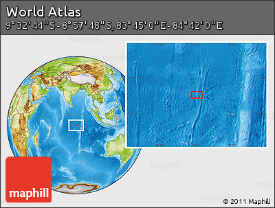 Physical Location Map of the Area around 9° 15' 16" S, 84° 13' 29" E